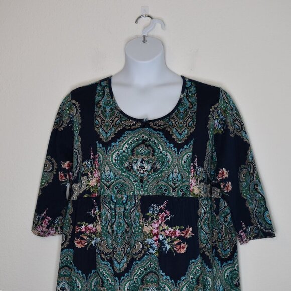Ulla Popken Babydoll Tunic Top Sz 16 / 18 Floral Button Front Whimsigoth Boho - Picture 2 of 16